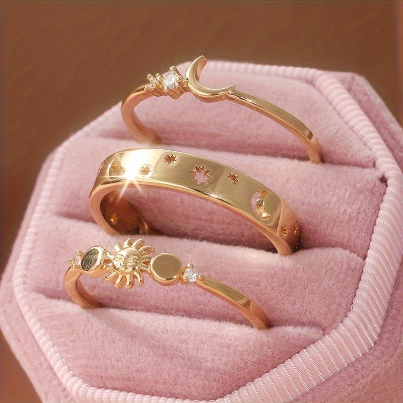 Half Moon Inlaid Zirconia Stackable Ring Set