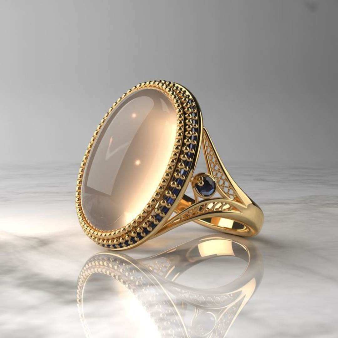 Gold Plated Oval Statement Stone Ring