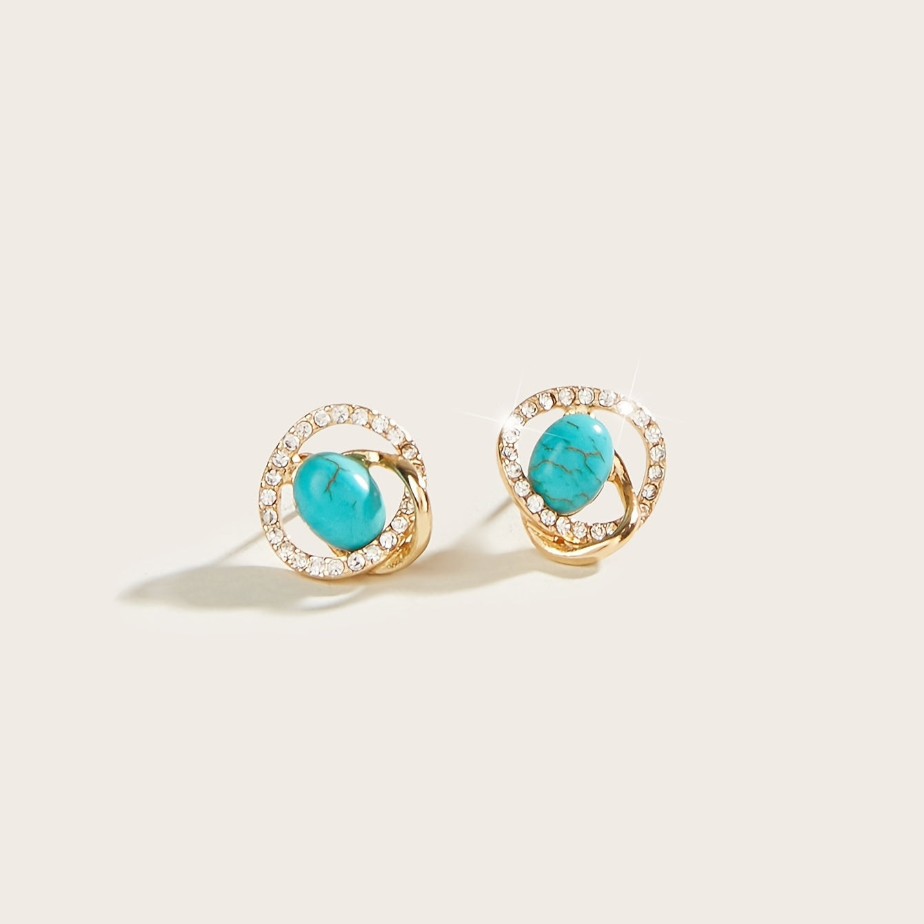 Twist Turquoise Rhinestone Stud Earrings