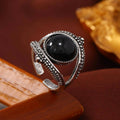 Round Black Stone Decor Cuff Ring