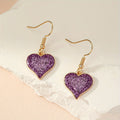 Elegant Purple Fine Glitter Drip Oil Heart Earrings