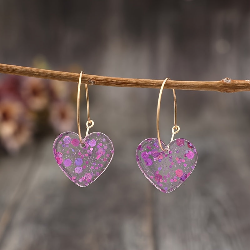 Resin Glitter Heart Pendant Earrings