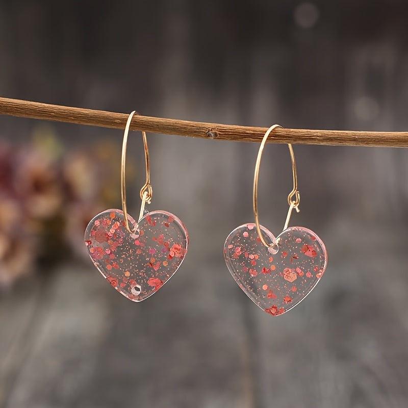 Resin Glitter Heart Pendant Earrings