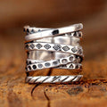 Vintage Multilayer Geometric Pattern Wide Ring