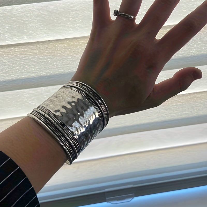 Hammered Silver Plated Wide Cuff Bracelet
