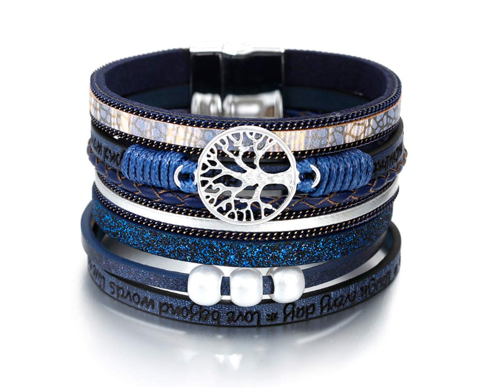 Fesciory Leather Wrap Bracelets for Women, Boho Leopard Multi-Layer Crystal Beads Cuff Bracelet Jewelry