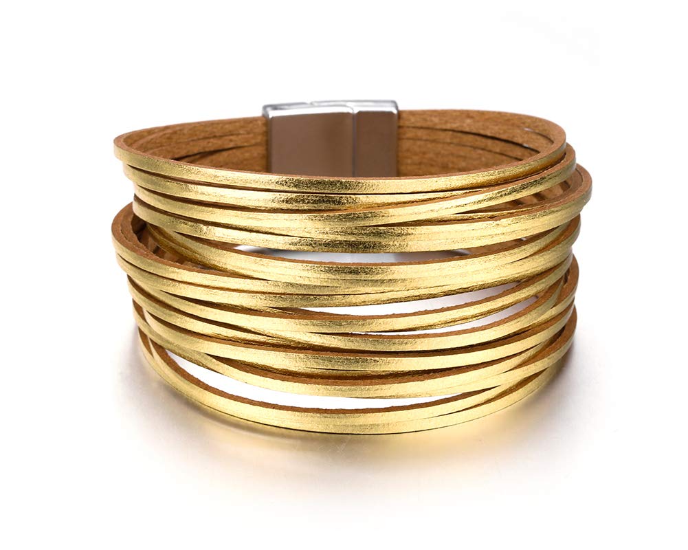 Fesciory Leather Wrap Bracelets for Women, Boho Leopard Multi-Layer Crystal Beads Cuff Bracelet Jewelry