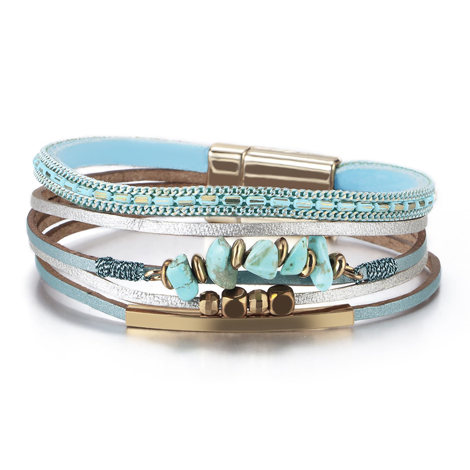 Fesciory Leather Wrap Bracelets for Women, Boho Leopard Multi-Layer Crystal Beads Cuff Bracelet Jewelry