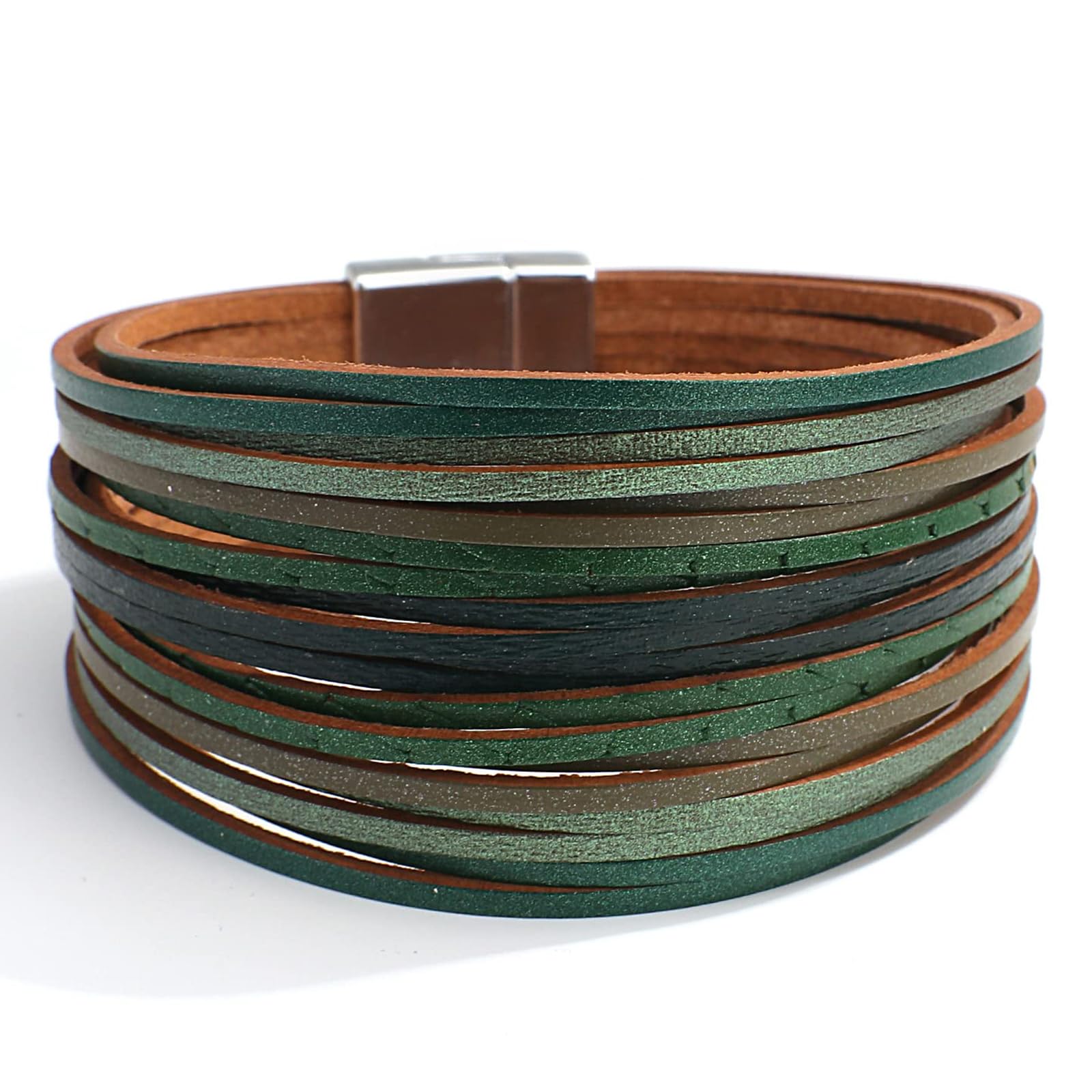 Fesciory Leather Wrap Bracelets for Women, Boho Leopard Multi-Layer Crystal Beads Cuff Bracelet Jewelry