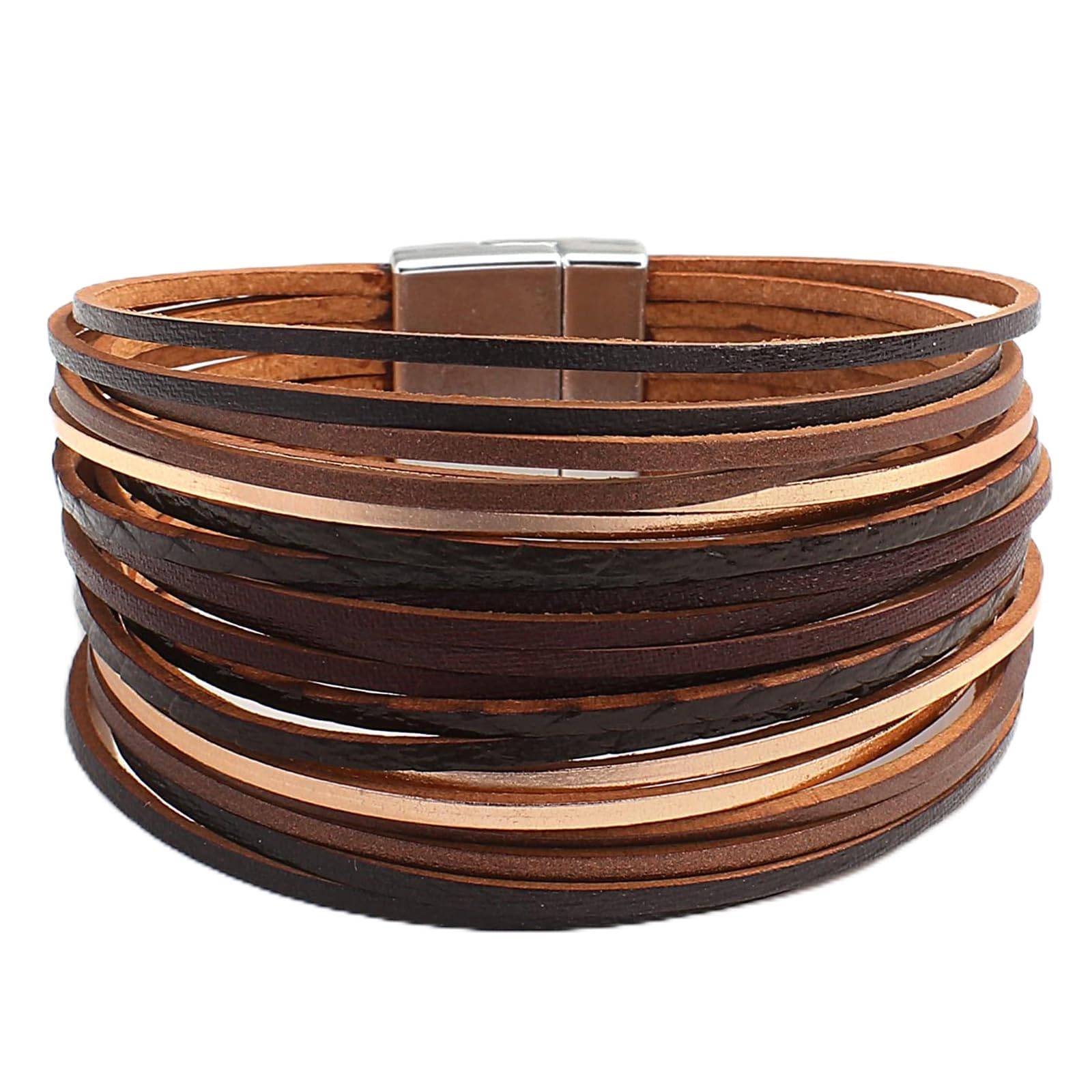 Fesciory Leather Wrap Bracelets for Women, Boho Leopard Multi-Layer Crystal Beads Cuff Bracelet Jewelry