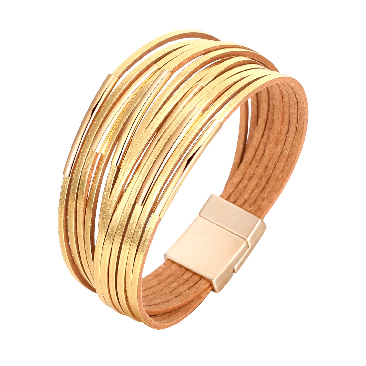 Fesciory Leather Wrap Bracelets for Women, Boho Leopard Multi-Layer Crystal Beads Cuff Bracelet Jewelry