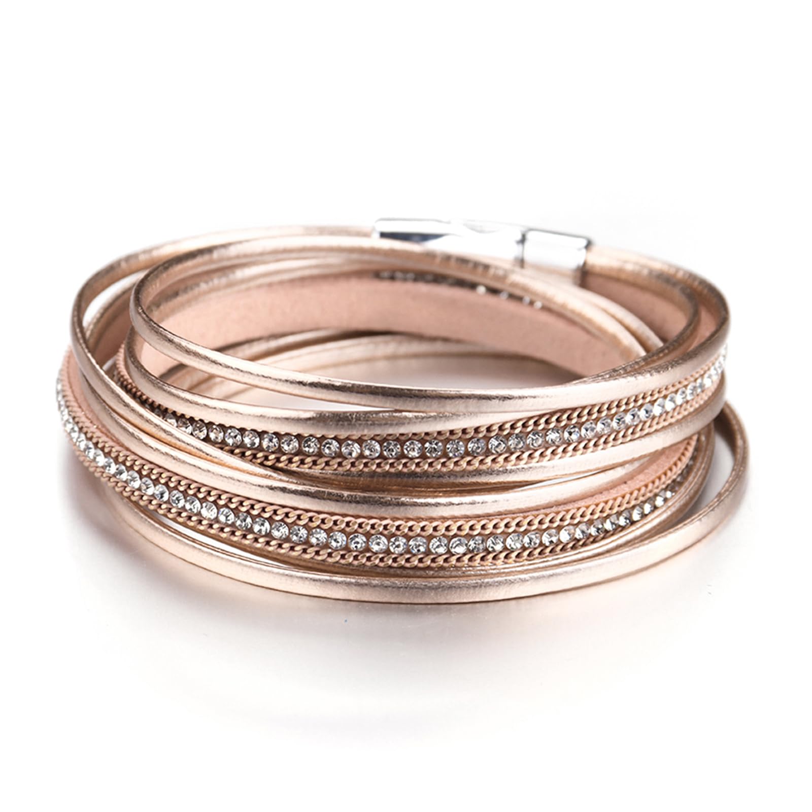 Fesciory Leather Wrap Bracelets for Women, Boho Leopard Multi-Layer Crystal Beads Cuff Bracelet Jewelry