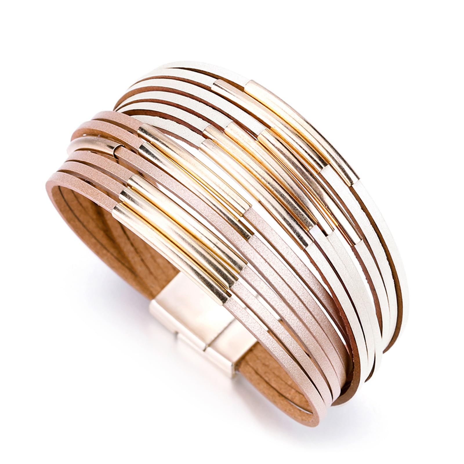 Fesciory Leather Wrap Bracelets for Women, Boho Leopard Multi-Layer Crystal Beads Cuff Bracelet Jewelry