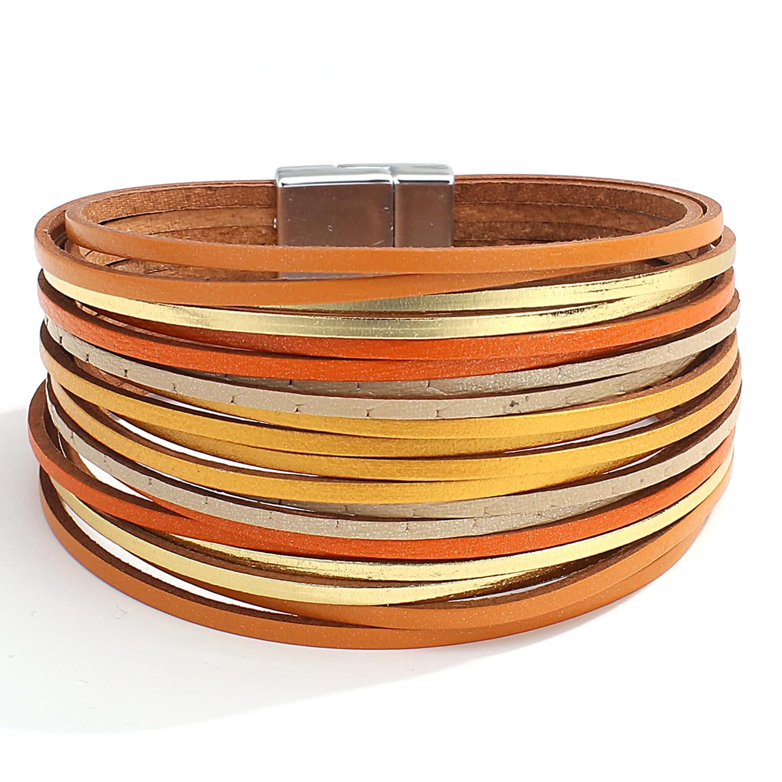 Fesciory Leather Wrap Bracelets for Women, Boho Leopard Multi-Layer Crystal Beads Cuff Bracelet Jewelry