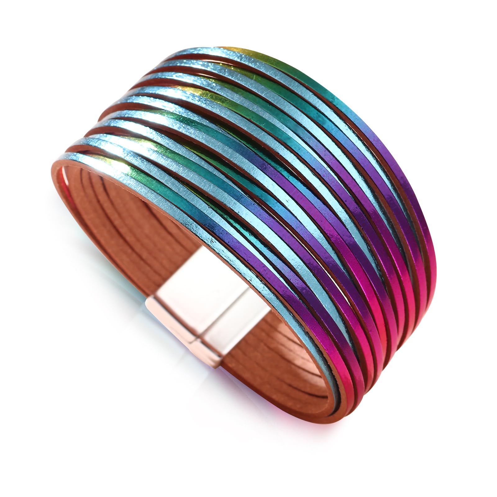 Fesciory Leather Wrap Bracelets for Women, Boho Leopard Multi-Layer Crystal Beads Cuff Bracelet Jewelry