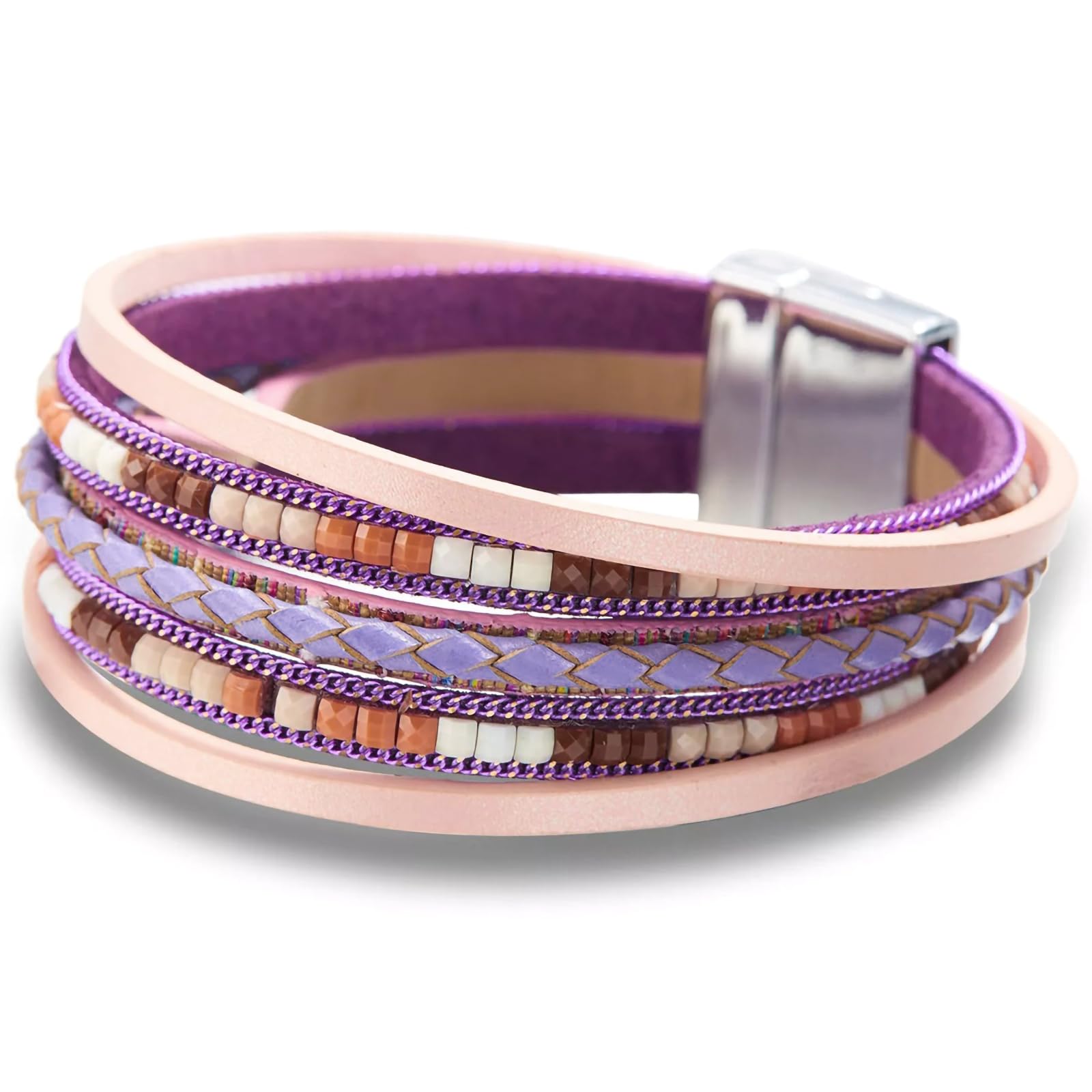 Fesciory Leather Wrap Bracelets for Women, Boho Leopard Multi-Layer Crystal Beads Cuff Bracelet Jewelry