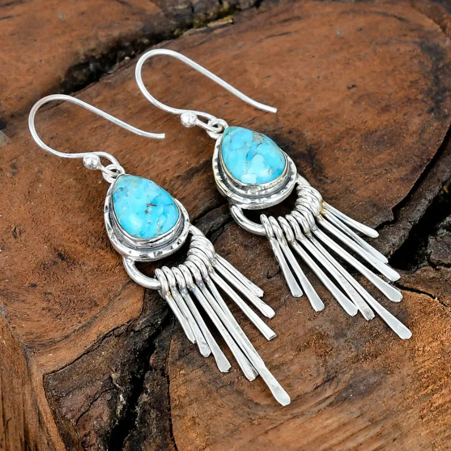 Zinc Alloy Tassel Design Turquoise Long Earrings