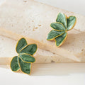 Vintage Green Leaf Enamel Stud Earrings