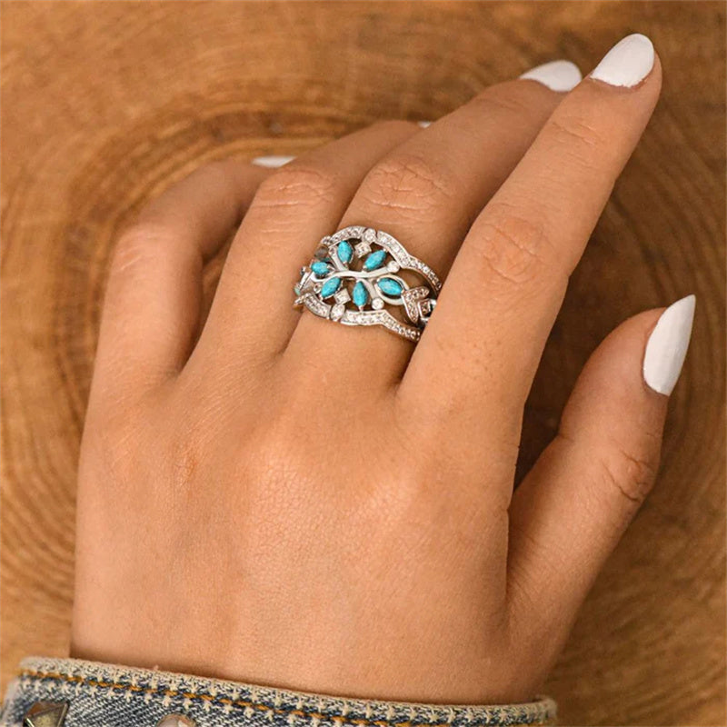Turquoise Flowers Vines Ring