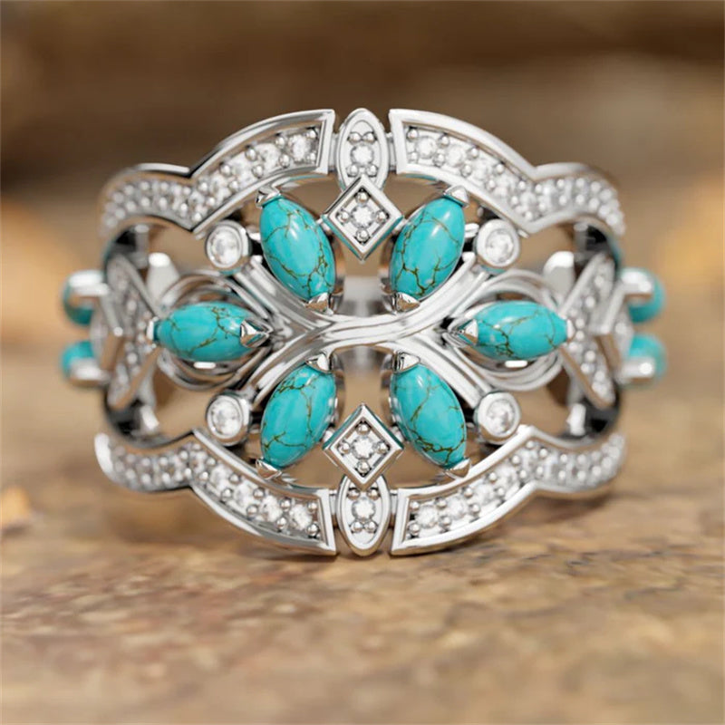 Turquoise Flowers Vines Ring
