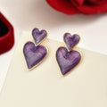 Purple Double Heart Drop Earrings