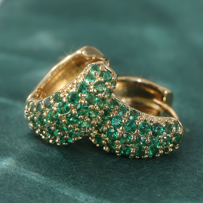 Green Zirconia Hoop Stud Clip Earrings