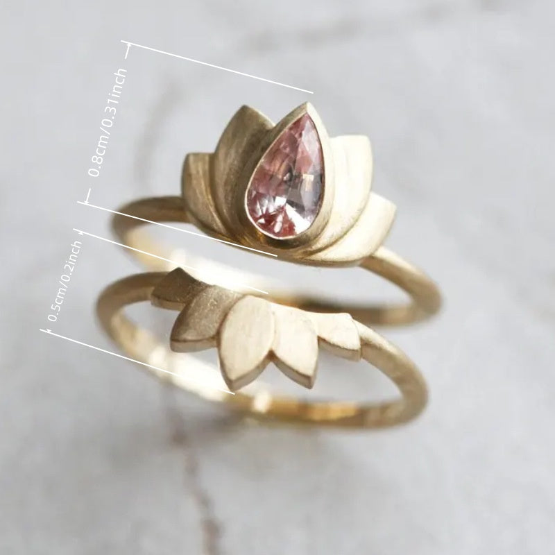 Pink Zirconia Inlay Lotus Flower Ring Set