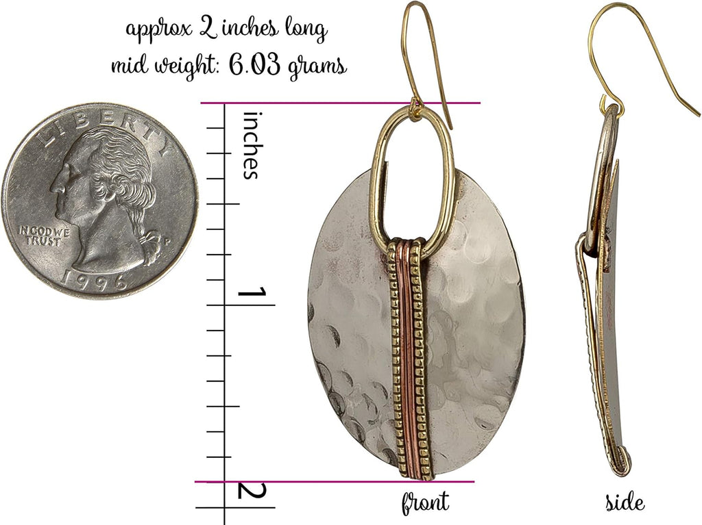 SPUNKYsoul Boho Earrings for Women Gold Silver Copper Dangle Oval or Round Ethnic Trendy Western Hammered Gift Handmade Mixed Metal African Jewelry