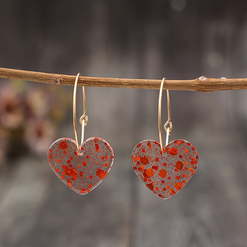 Resin Glitter Heart Pendant Earrings
