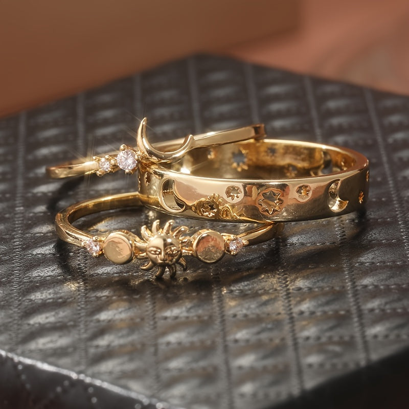 Half Moon Inlaid Zirconia Stackable Ring Set