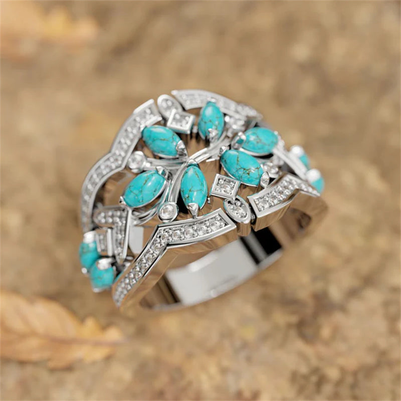 Turquoise Flowers Vines Ring
