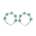 Silver Plated Green Floral Hoop Earrings