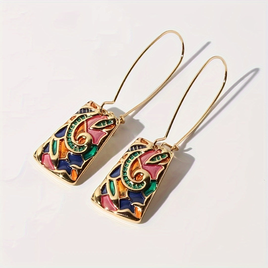 Vintage Long Colorful Enamel Drip Glaze Drop Earrings