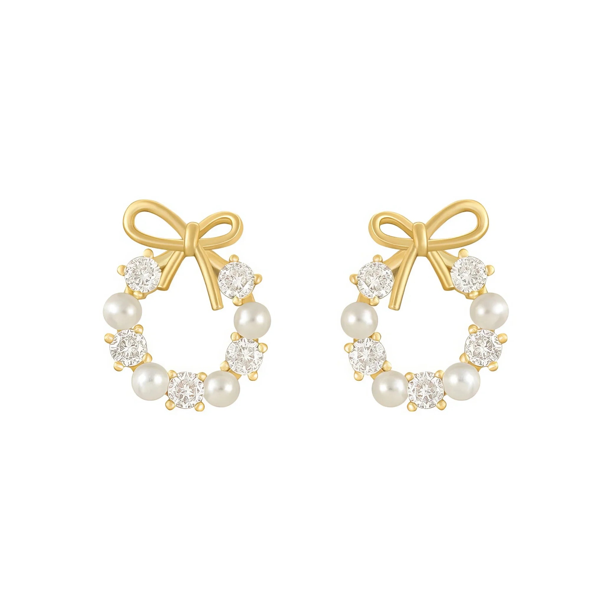 Bow Wreath Pearl & Crystal Stud Earrings