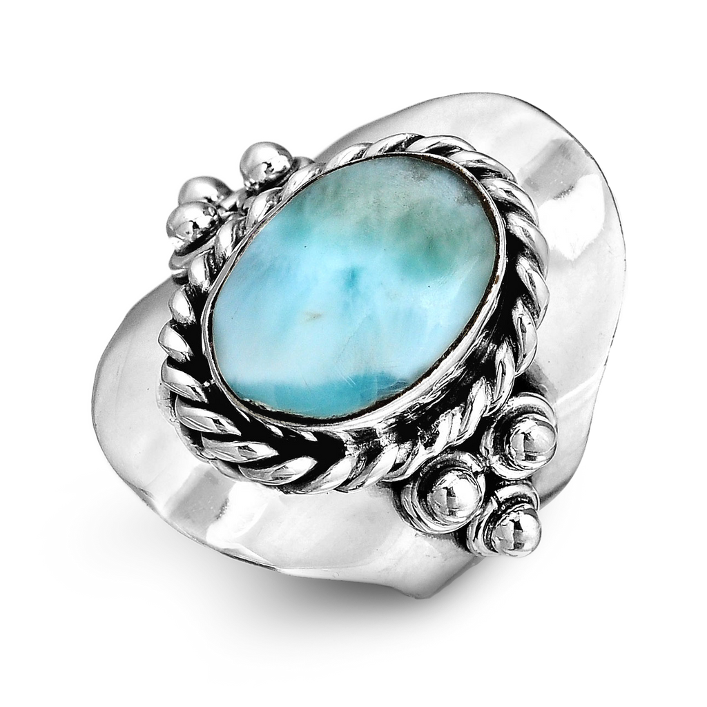 Oval Larimar Silver Boho Ring