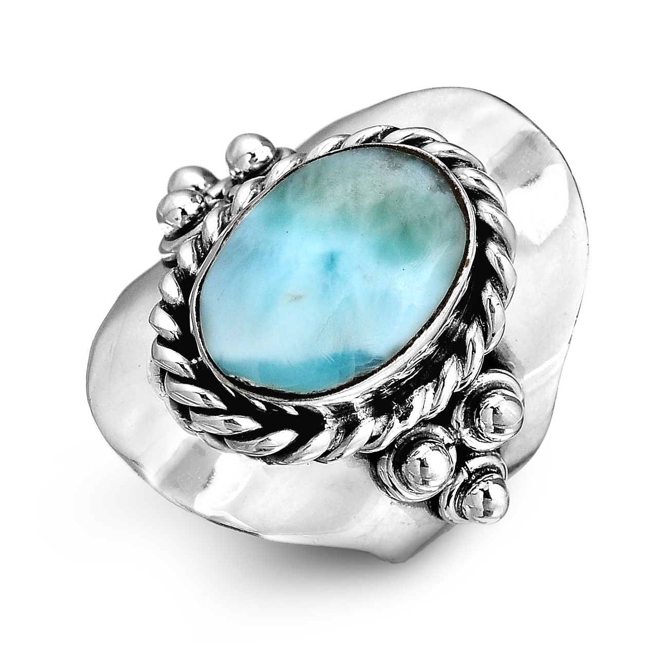 Oval Larimar Silver Boho Ring