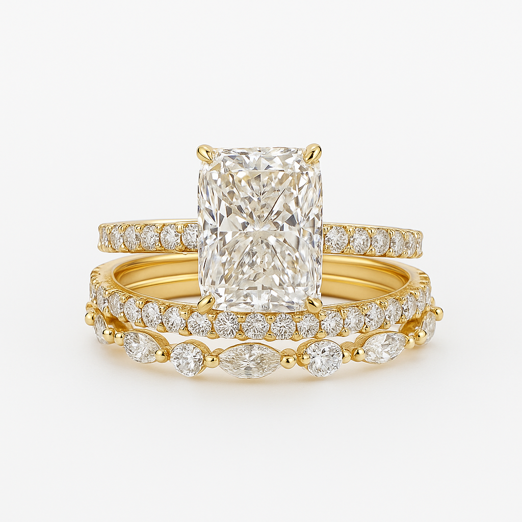 Jaily 3Pc Wedding Ring Set | White Gold