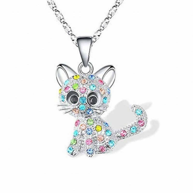 Silver Necklace with Baby Kitten Colored Zirconia - Koyana