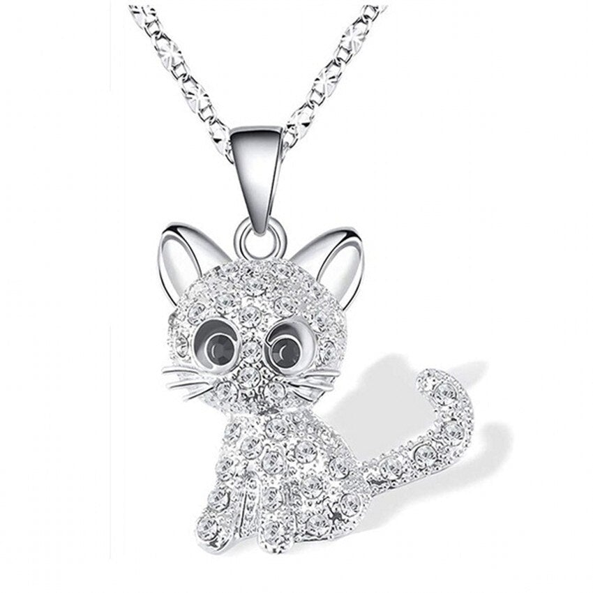 Silver Necklace with Baby Kitten Colored Zirconia - Koyana