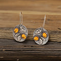Vintage Nature Design Amber Leaf Disc Earrings