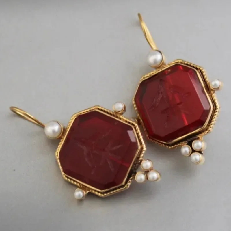 Geometric Pearl Pendant Drop Earrings