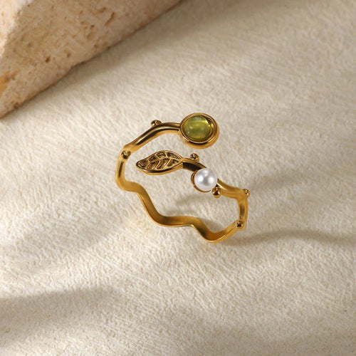 Botanical Pearl & Gemstone Gold Ring