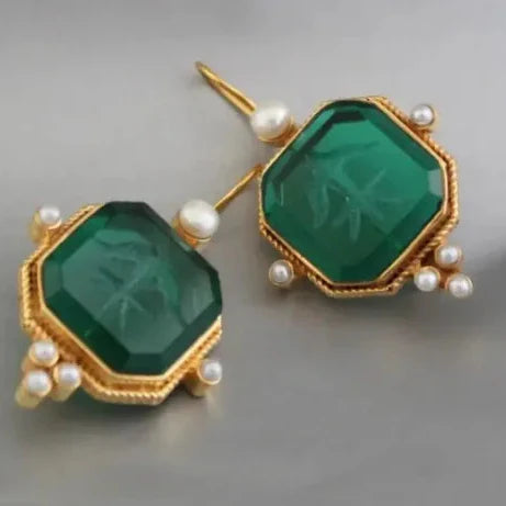 Geometric Pearl Pendant Drop Earrings