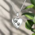 Necklace with Pet Memorial Urn - Heart-Shaped Pendant with Paw Engraving