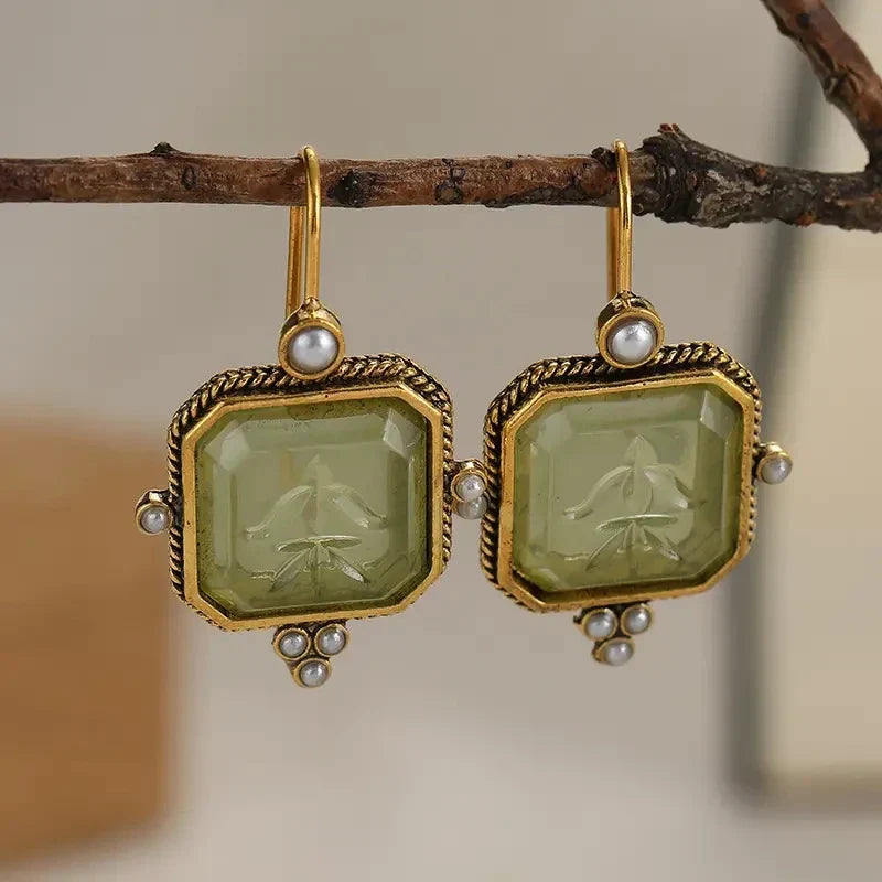Geometric Pearl Pendant Drop Earrings