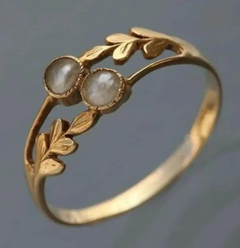 Laurel Twin Pearl Dainty Gold Ring