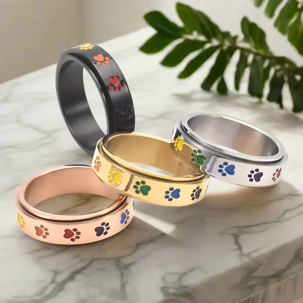 Thea - Rotatable Anti-Stress Ring with Rainbow Paws