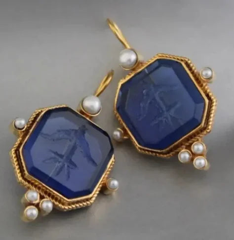 Geometric Pearl Pendant Drop Earrings