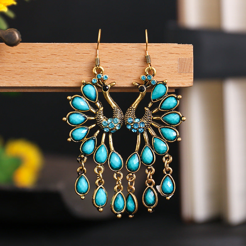 Western Style Layered Tassel Turquoise Earrings