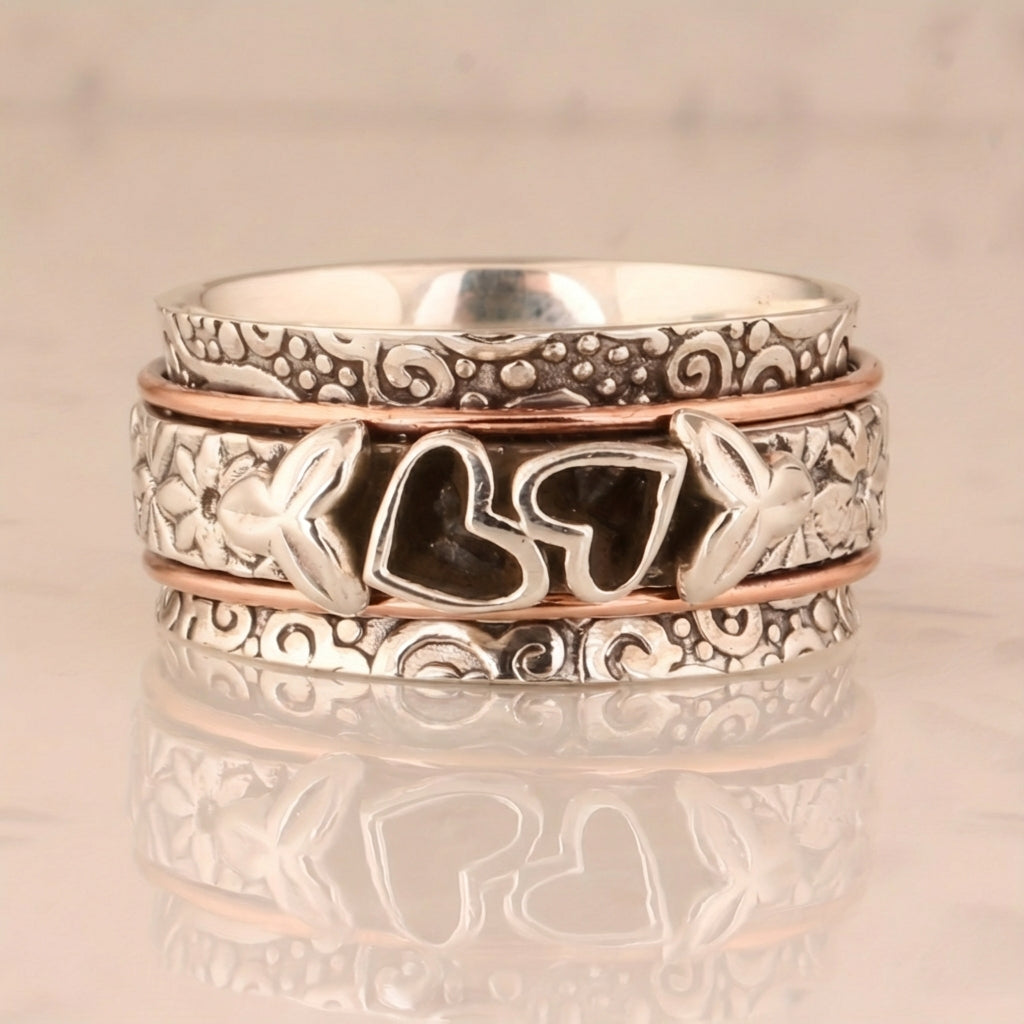 Butterfly Heart Silver Plated Spinner Ring